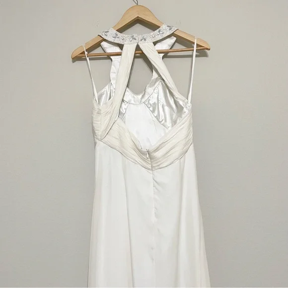AIDAN MATTOX SILK IVORY BEADED KEYHOLE NECK EVENING GOWN SIZE 6 - Picture 6 of 13